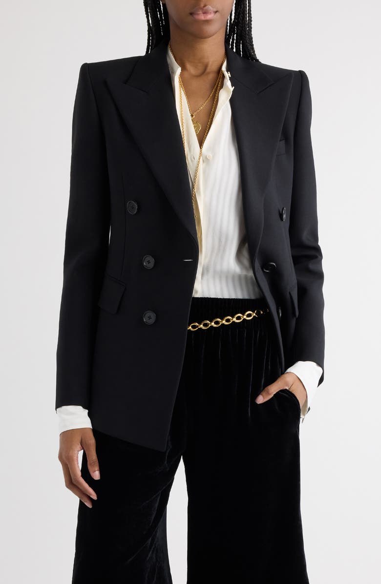 Chloé Double Breasted Virgin Wool Grain de Poudre Blazer, Main, color,
