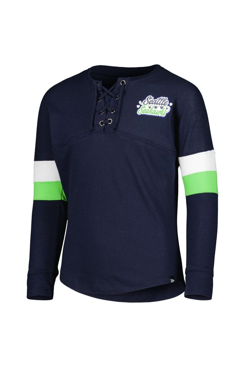 Girls Youth New Era College Navy Seattle Seahawks Lace-Up Long Sleeve T-Shirt, Alternate, color, Navy