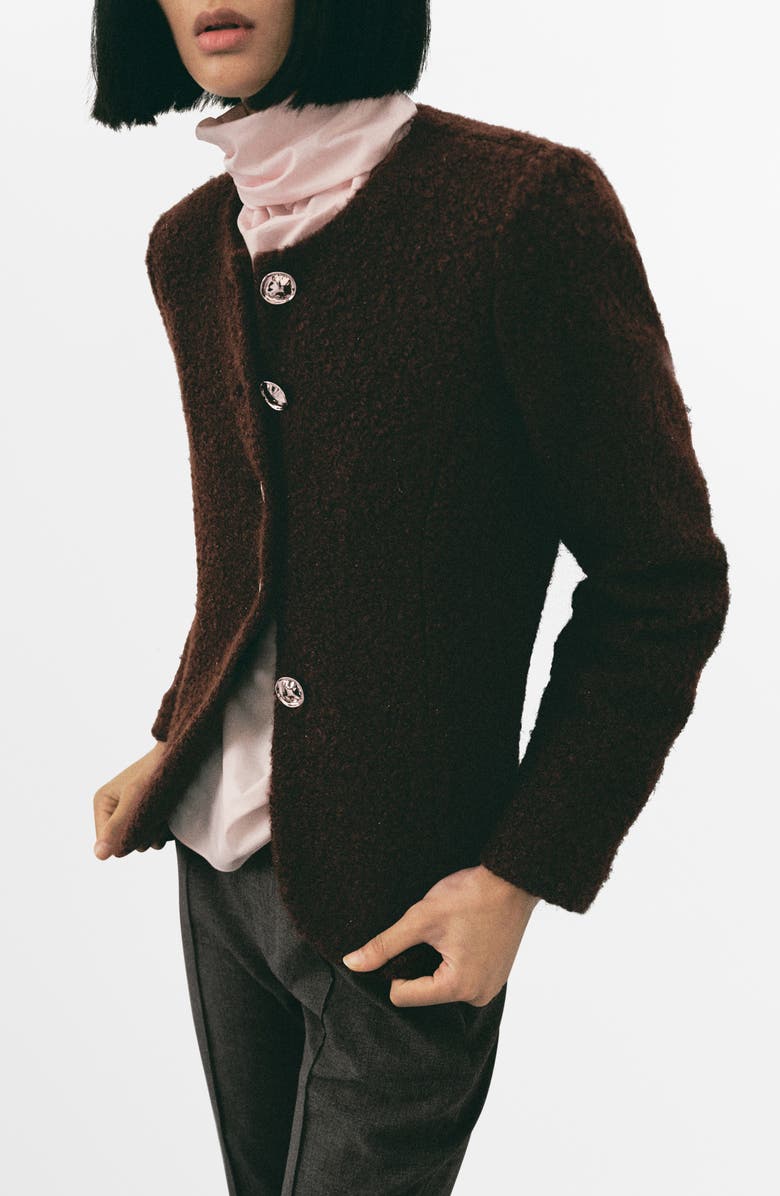 MANGO Bouclé Jacket, Main, color, Brown