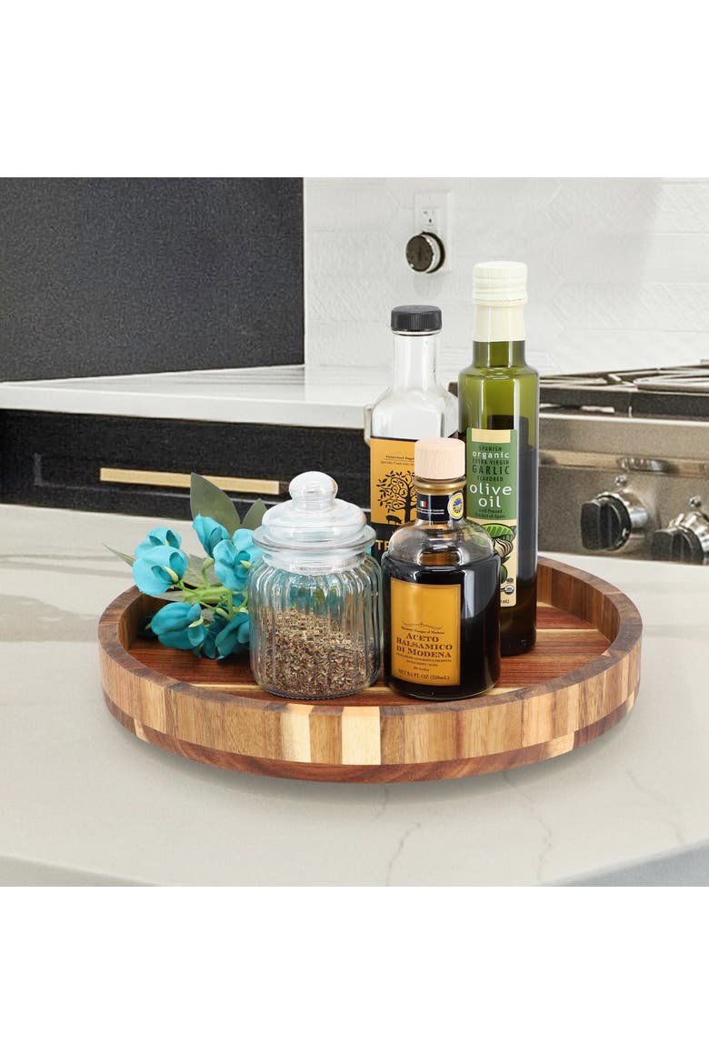 13 Inch Acacia Wood Lazy Susan Tray, Alternate, color, Acacia