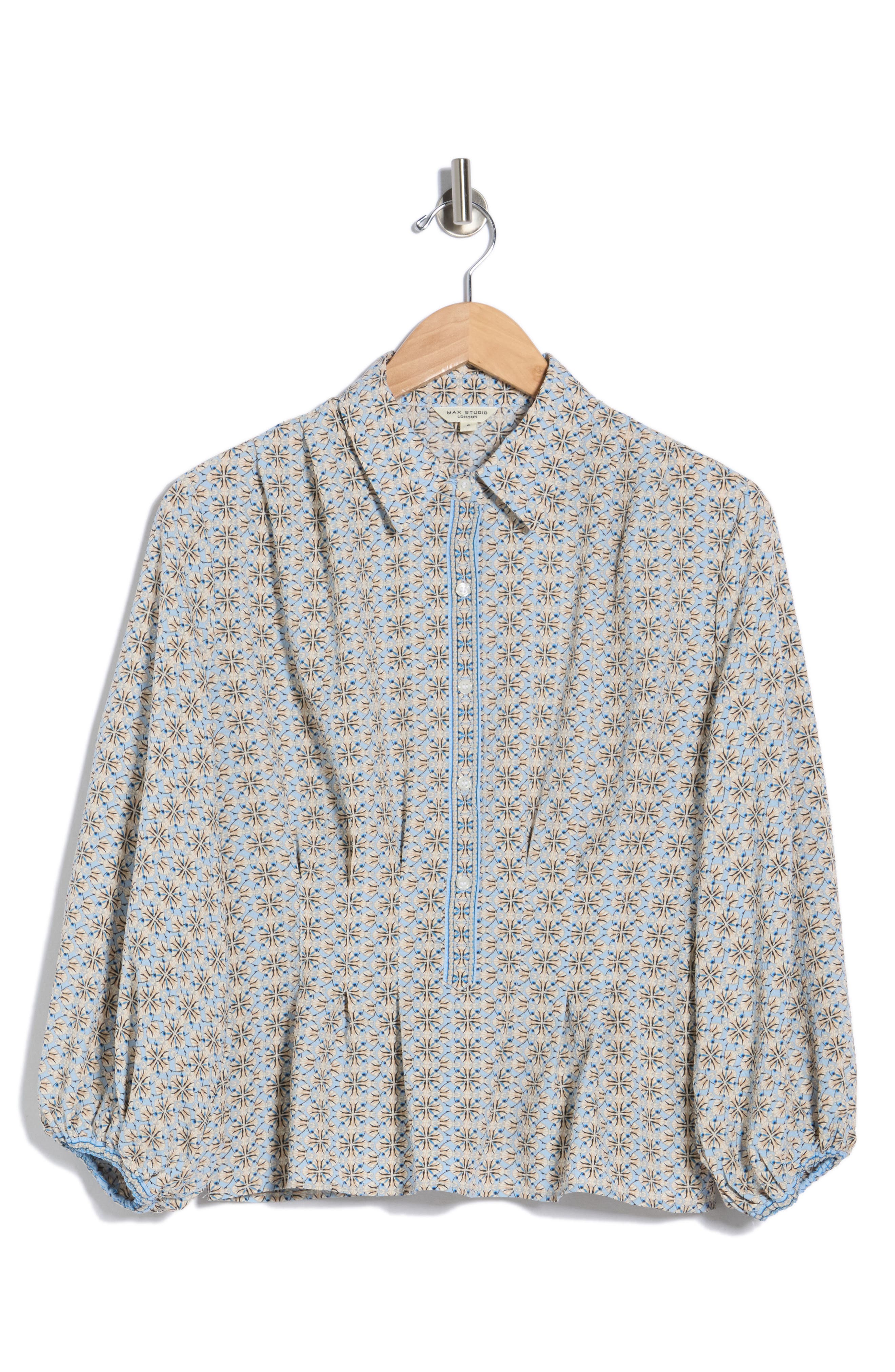 MAX STUDIO Balloon Sleeve Button-Up Peplum Top