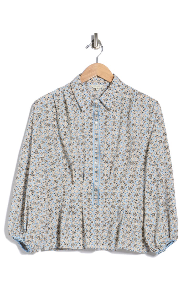 MAX STUDIO Balloon Sleeve Button-Up Peplum Top, Main, color, Sky Floral Kaleidoscope