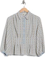MAX STUDIO Balloon Sleeve Button-Up Peplum Top