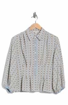 MAX STUDIO Balloon Sleeve Button-Up Peplum Top