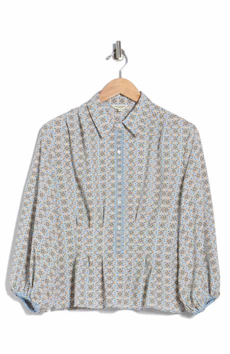 MAX STUDIO Balloon Sleeve Button-Up Peplum Top