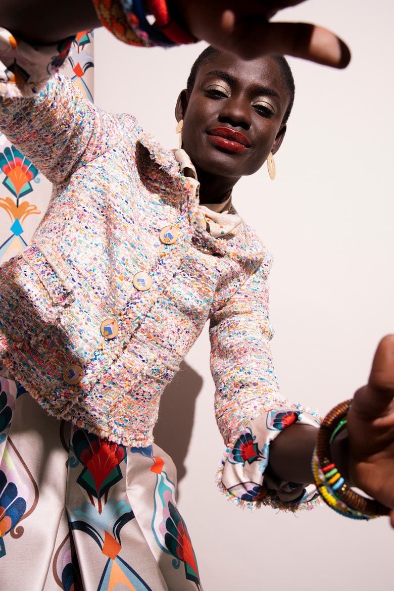 Tweed Jacket With Multicolor Trim, Alternate, color, Sand Multicolour