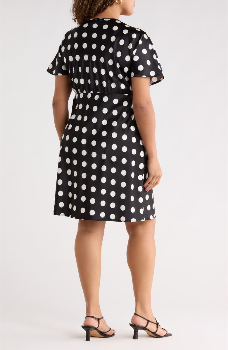Renee C Deep V-Neck Polka Dot Dress, Alternate, color, Black