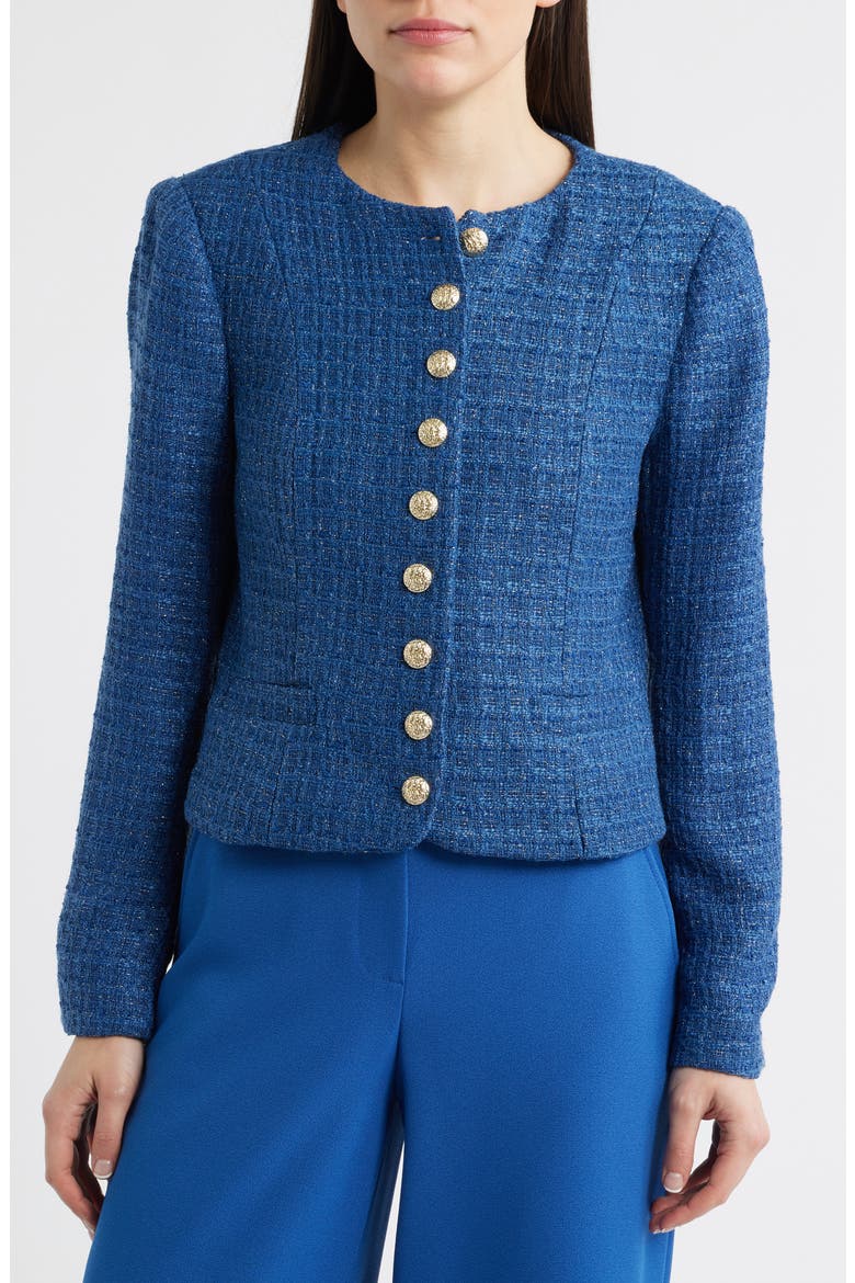 Metallic Tweed Collarless Jacket, Alternate, color, RIVERSIDE BLUE
