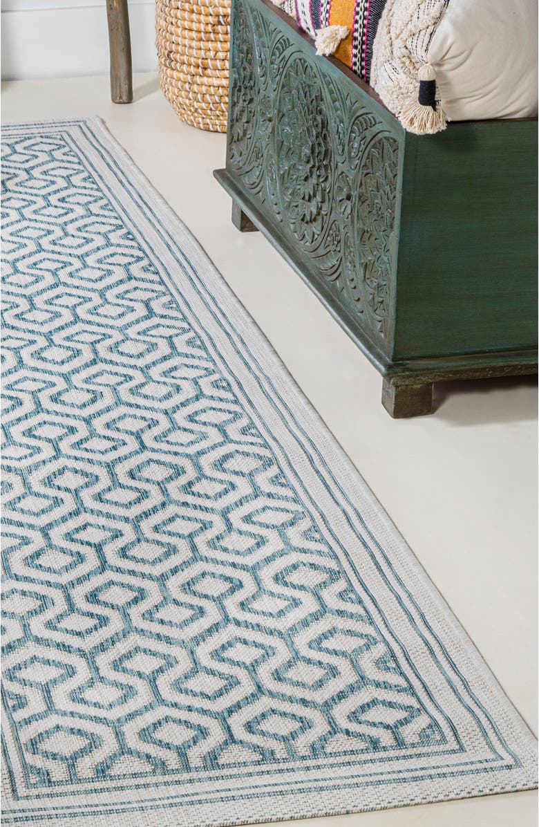 JONATHAN Y Marvao Diamond Trellis Indoor/Outdoor Area Rug, Alternate, color, Teal/Gray