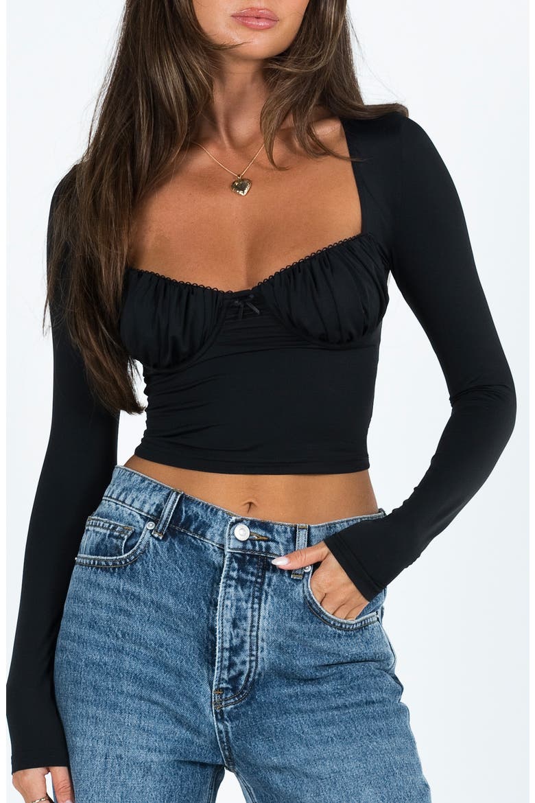 Candyce Long Sleeve Crop Top, Main, color, BLACK