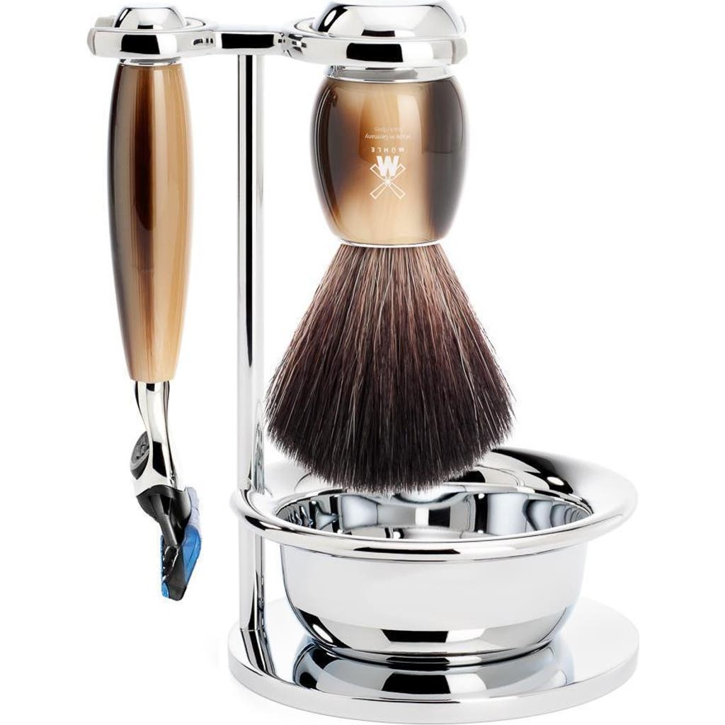Mühle Vivo Brown Horn 4-piece Black Fiber & Fusion Shaving Set In Brown