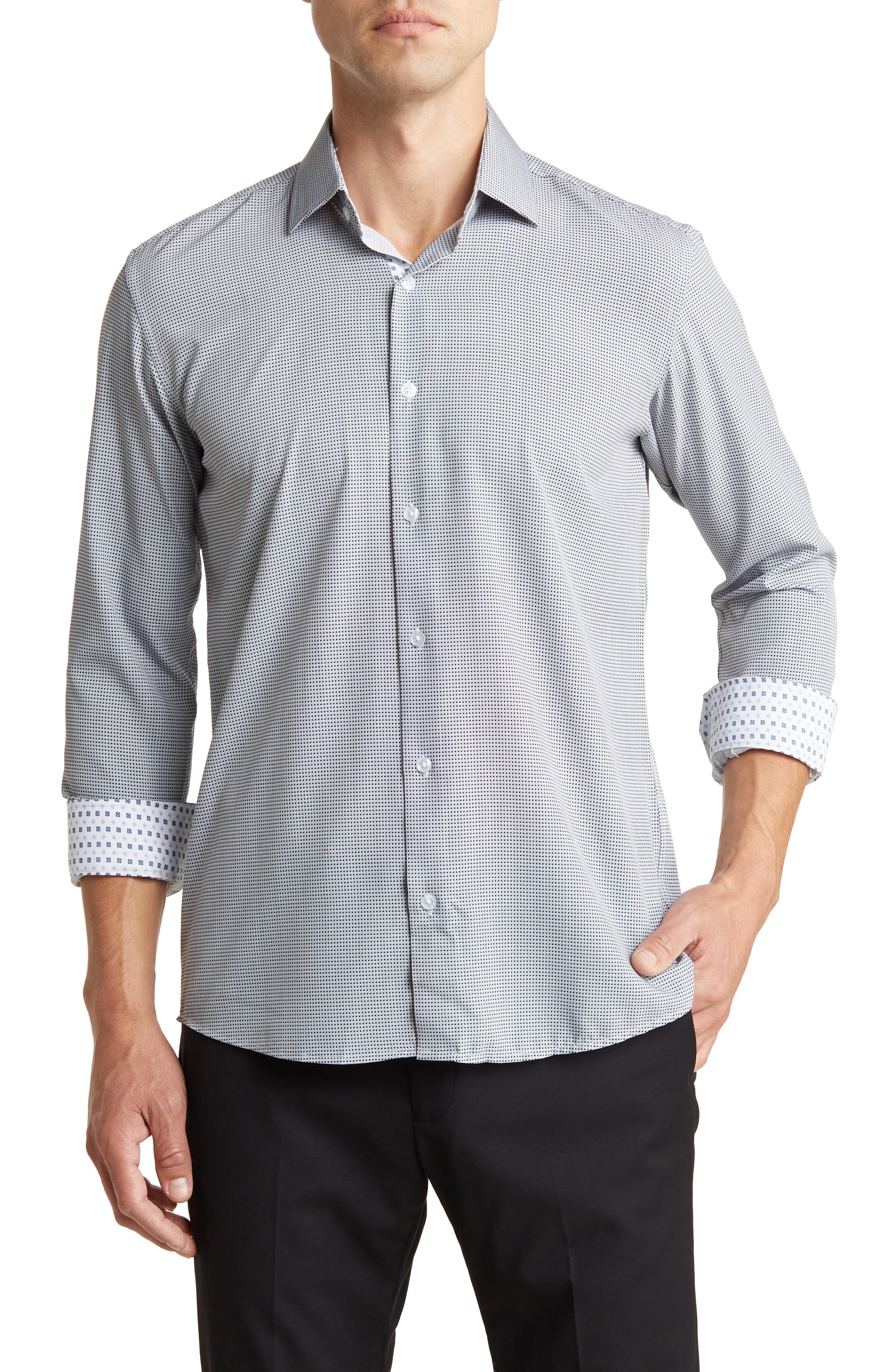 Azaro Uomo Slim Fit Geometric Print Performance Dress Shirt