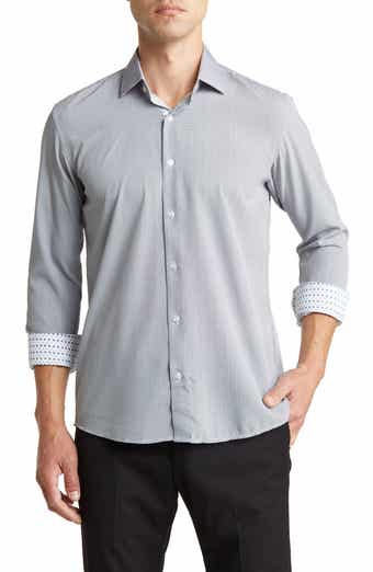 Azaro Uomo Slim Fit Geometric Print Performance Dress Shirt