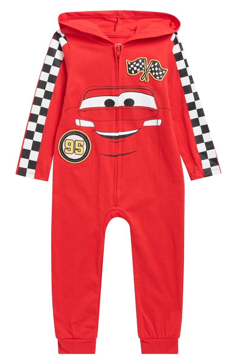 Happy Threads Pixar Cars Hooded Romper, Main, color, Red