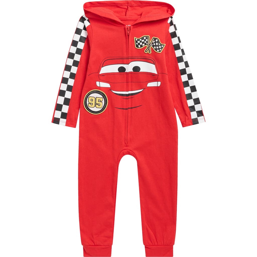 Happy Threads Pixar Cars Hooded Romper In Red