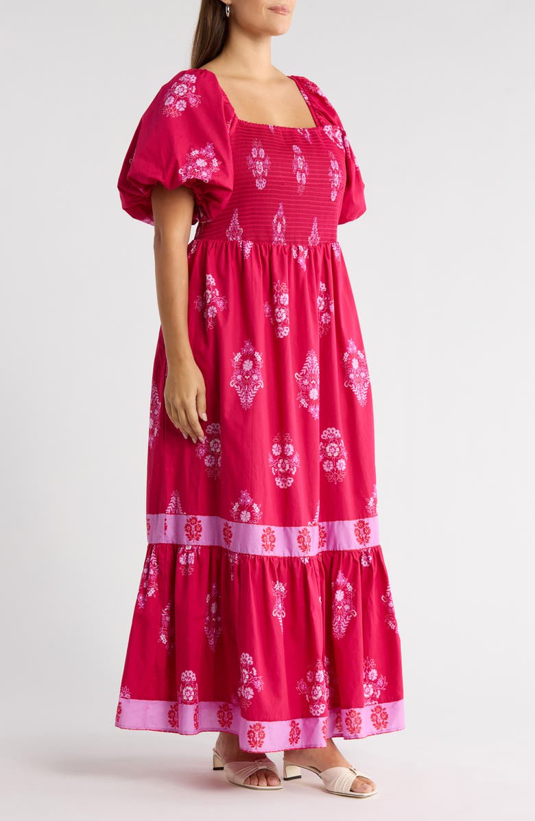 SUGARLIPS Mercer Floral Print Smocked Maxi Dress, Alternate, color, Berry