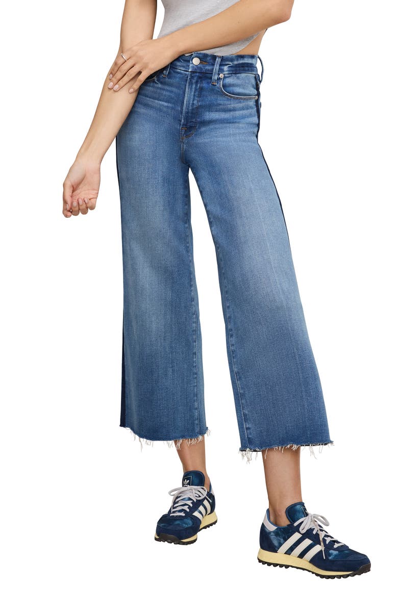 Good Waist Side Stripe Frayed Crop Palazzo Jeans, Main, color, INDIGO857