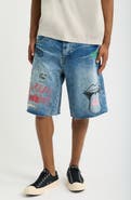 DIET STARTS MONDAY Doodle Distressed Raw Hem Denim Shorts