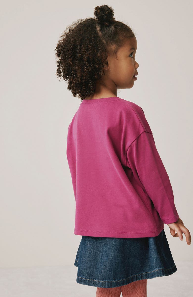 NEXT Kids' Sparkle Heart Appliqué Cotton Top, Alternate, color, Burgundy Red