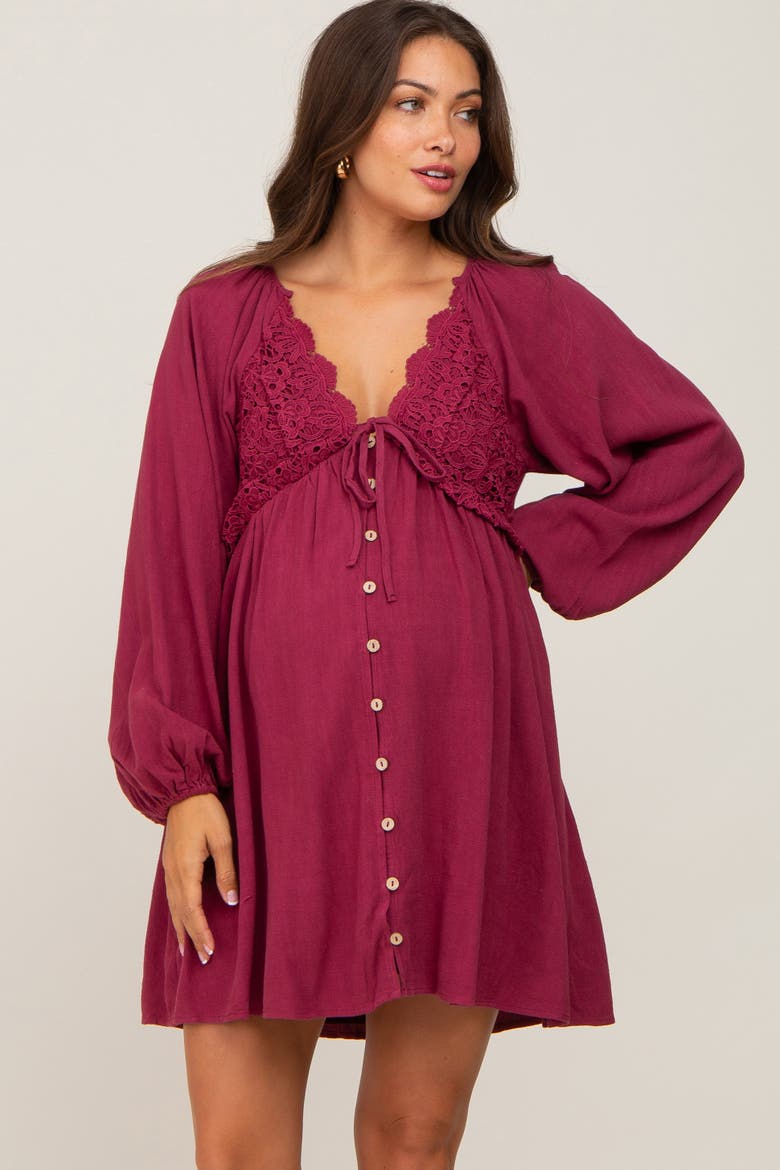 Crochet Lace Button Front Dress, Main, color, Burgundy