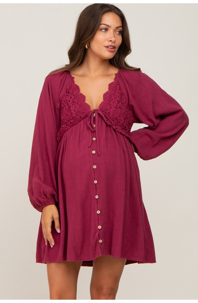 PinkBlush Crochet Lace Button Front Dress, Main, color, Burgundy