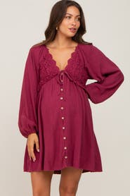 PinkBlush Crochet Lace Button Front Dress