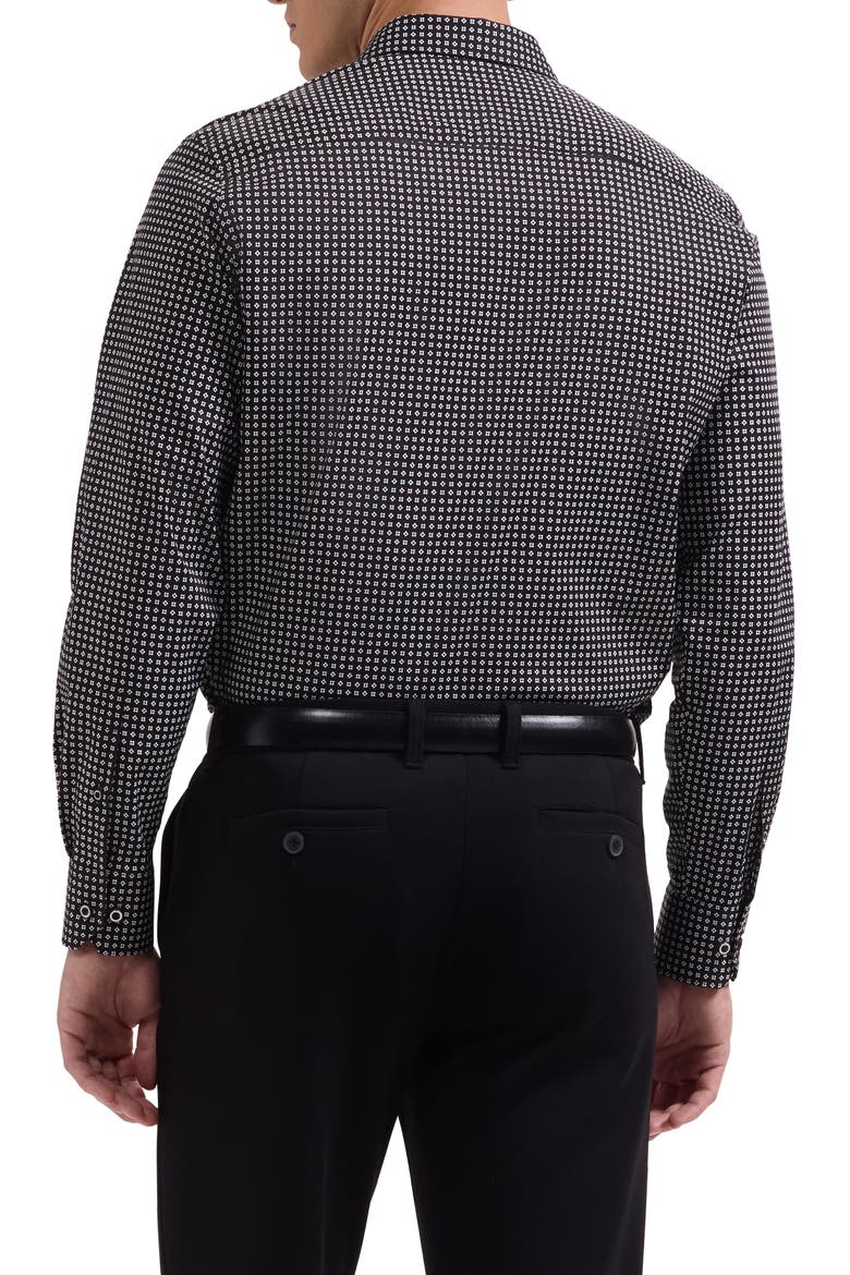 Axel Shaped Fit Geo Print Stretch Cotton Button-Up Shirt, Alternate, color, BLACK