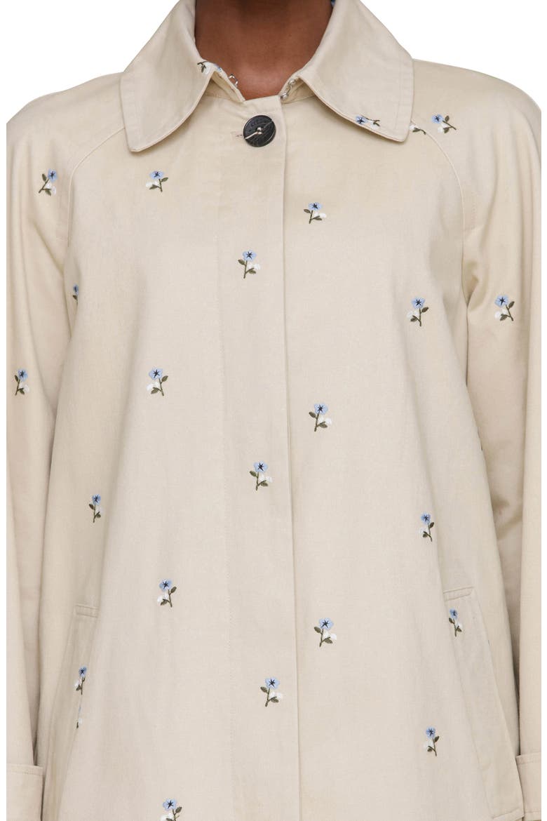 Floral Embroidered Trench Coat, Alternate, color, LIGHT KHAKI/ BLUE FLOWER