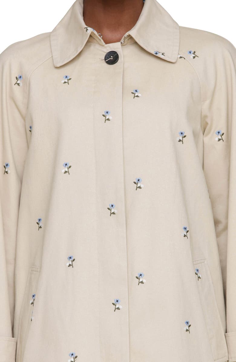 Avec Les Filles Floral Embroidered Trench Coat, Alternate, color, Light Khaki/ Blue Flower