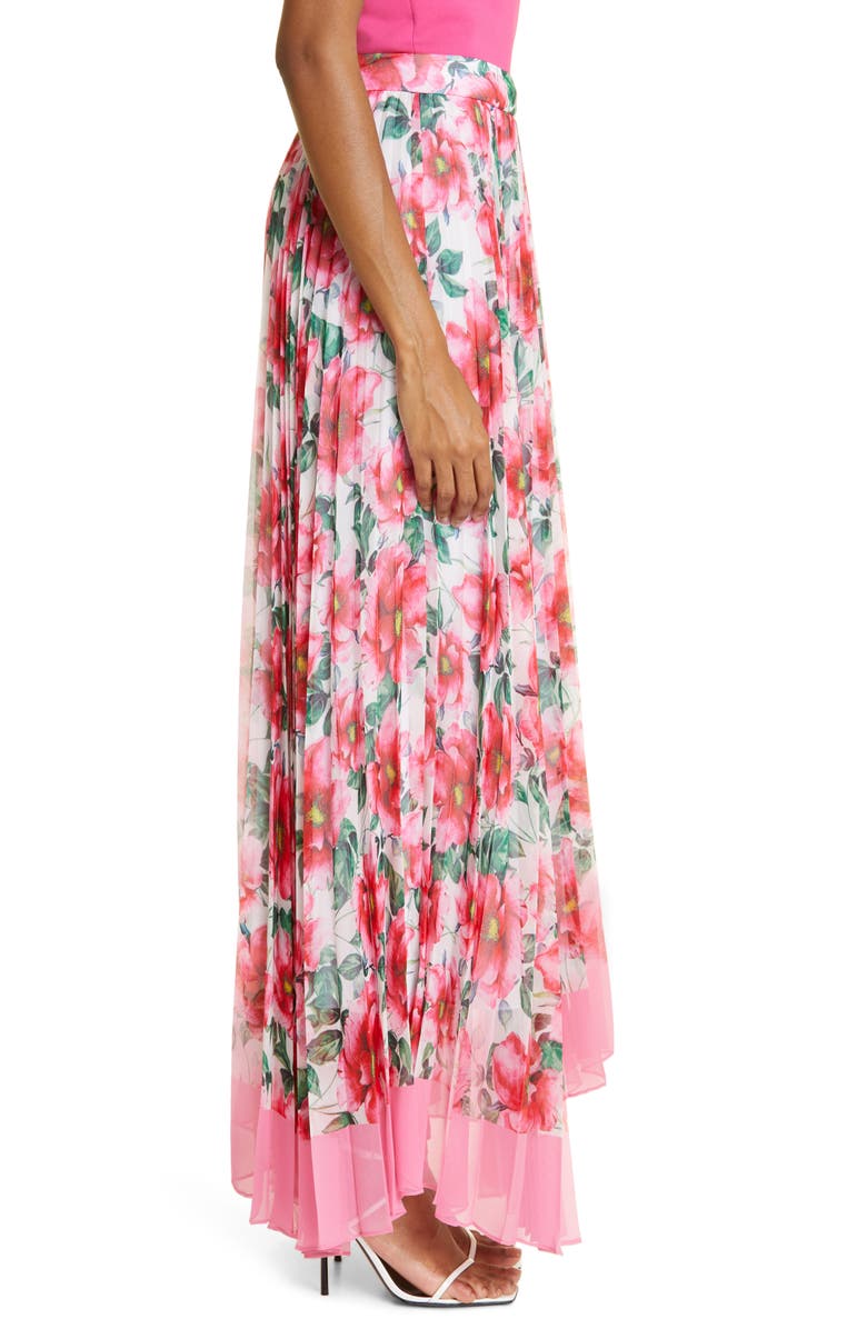 Alice + Olivia Katz Floral Sunburst Pleated Maxi Skirt, Alternate, color, 