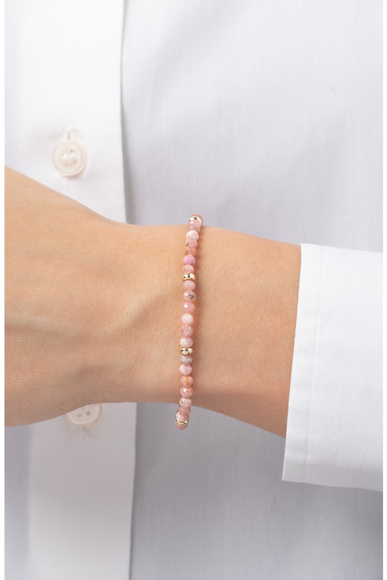 Rhodochrosite & 14K Gold Stretch Beaded Bracelet, Alternate, color, PINK
