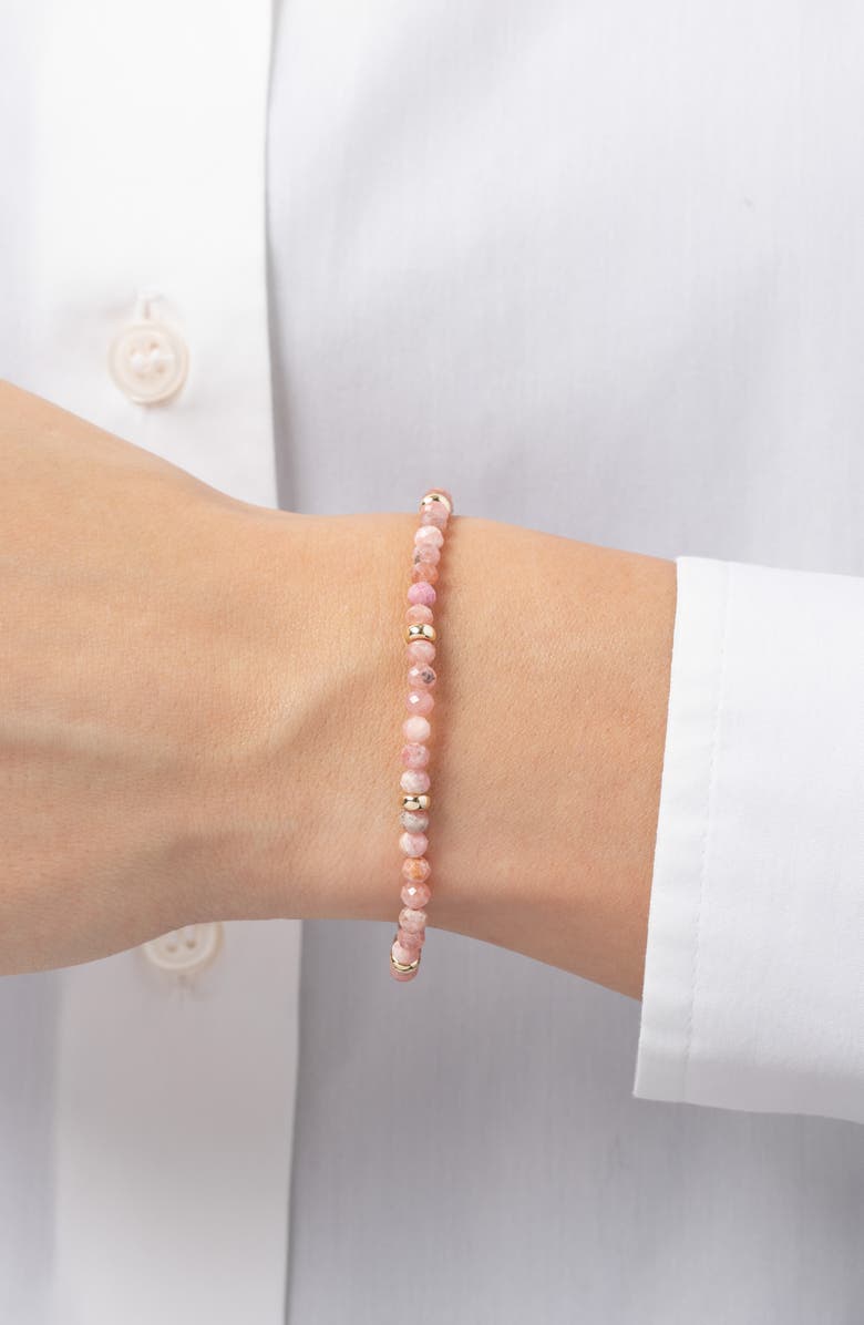 Zoe Lev Rhodochrosite & 14K Gold Stretch Beaded Bracelet, Alternate, color,