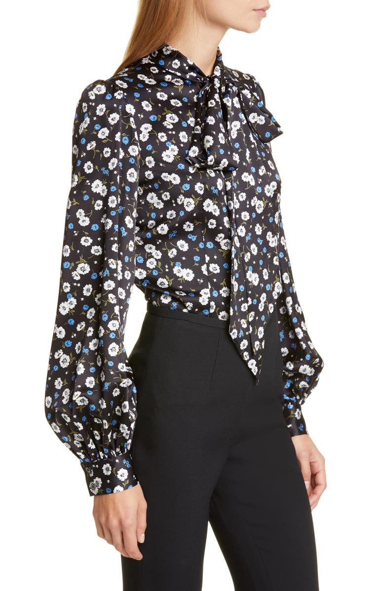 Michael Kors Collection Floral Print Bow Blouse, Alternate, color, 
