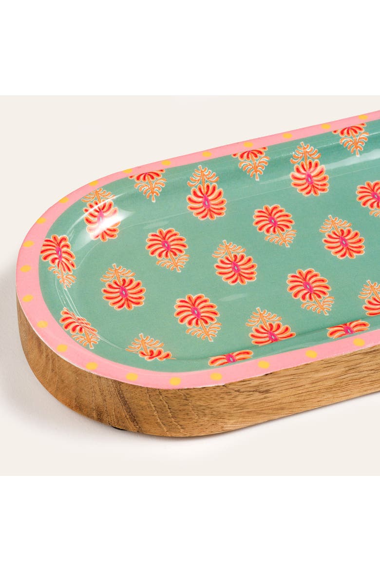 Lakri Oval Wood Serving Board Entertaining Artisan, Alternate, color, Green