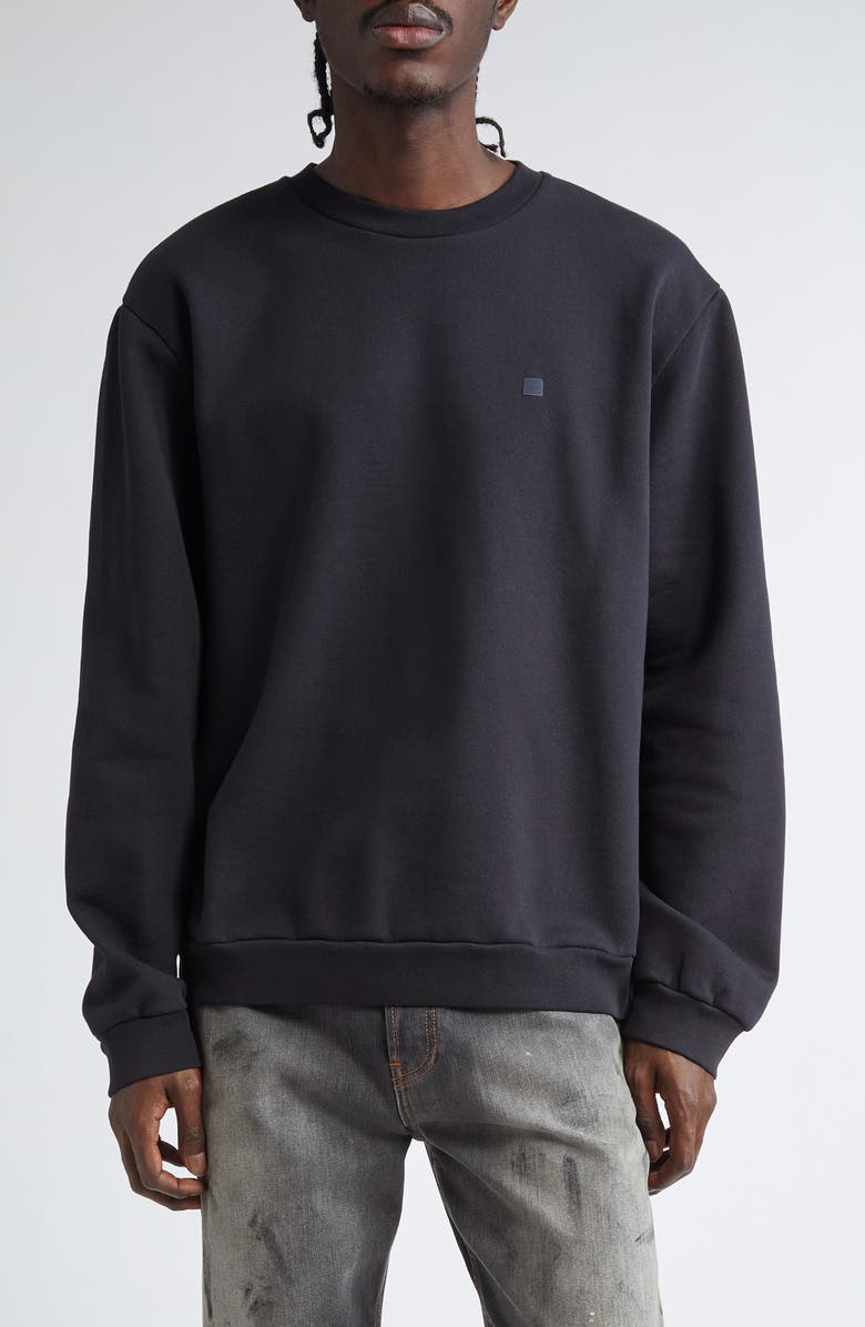Acne Studios Embroidered Face Patch Fleece Sweatshirt, Main, color, Black