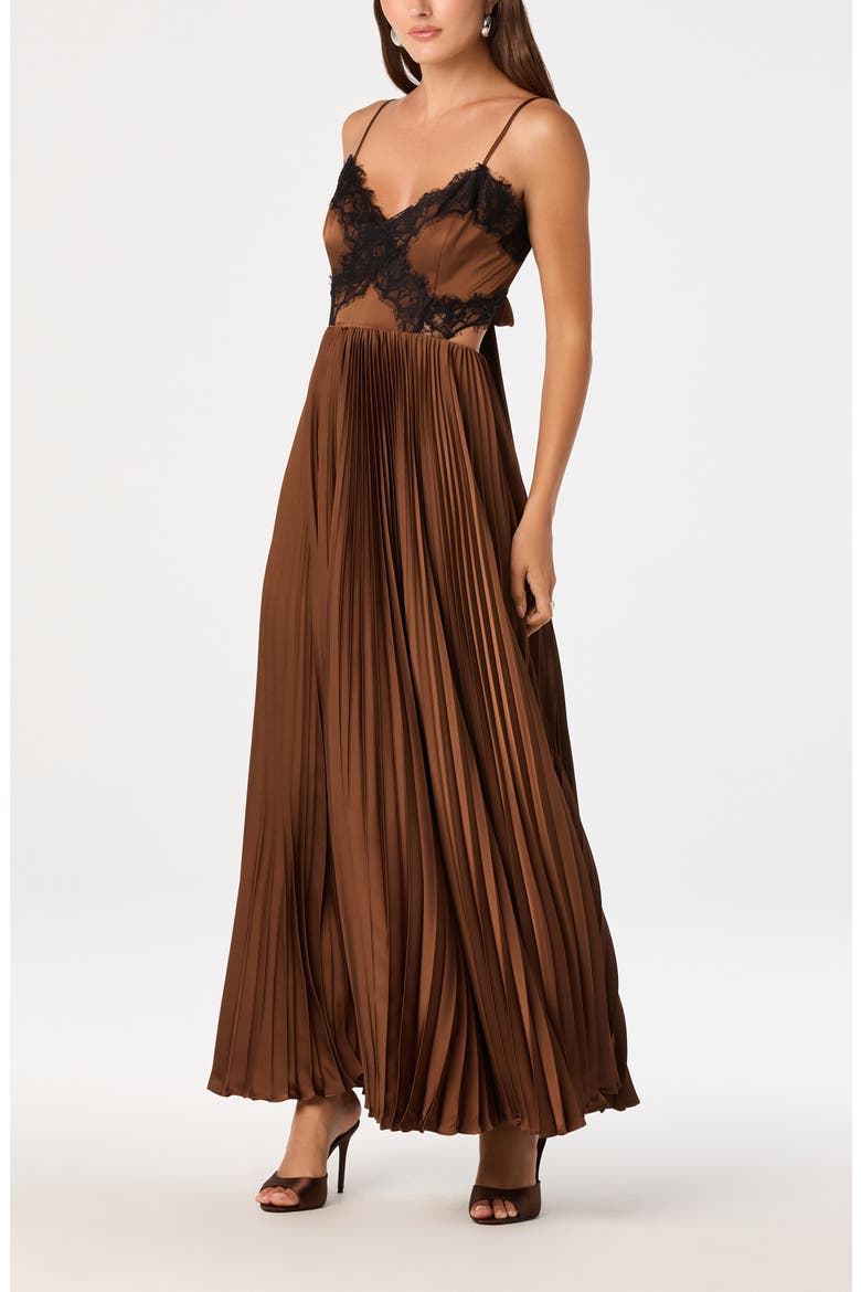 Andy Pleated Lace Detail Maxi Dress, Alternate, color, BROWN
