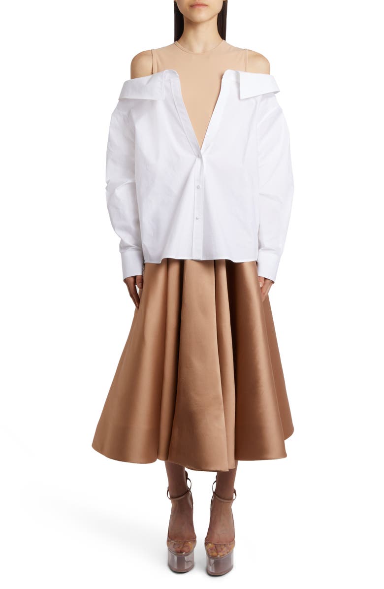 Valentino Garavani Off the Shoulder Sartorial Poplin Button-Up Shirt with Jersey Bib, Alternate, color,