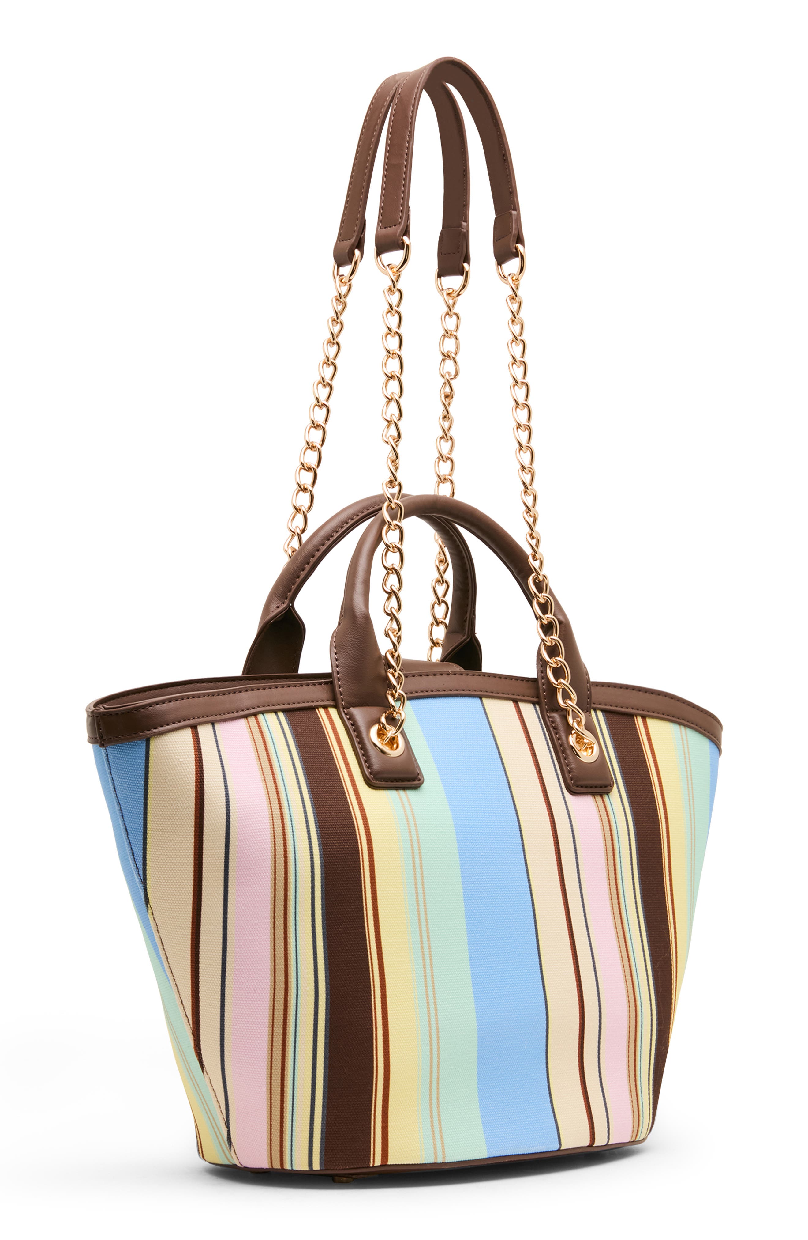 Anne Klein Stripe Double Handle Tote Bag with Pouch, Alternate, color, Sepia