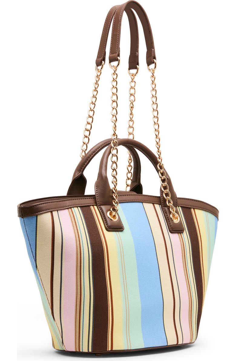 Anne Klein Stripe Double Handle Tote Bag with Pouch, Alternate, color, Sepia