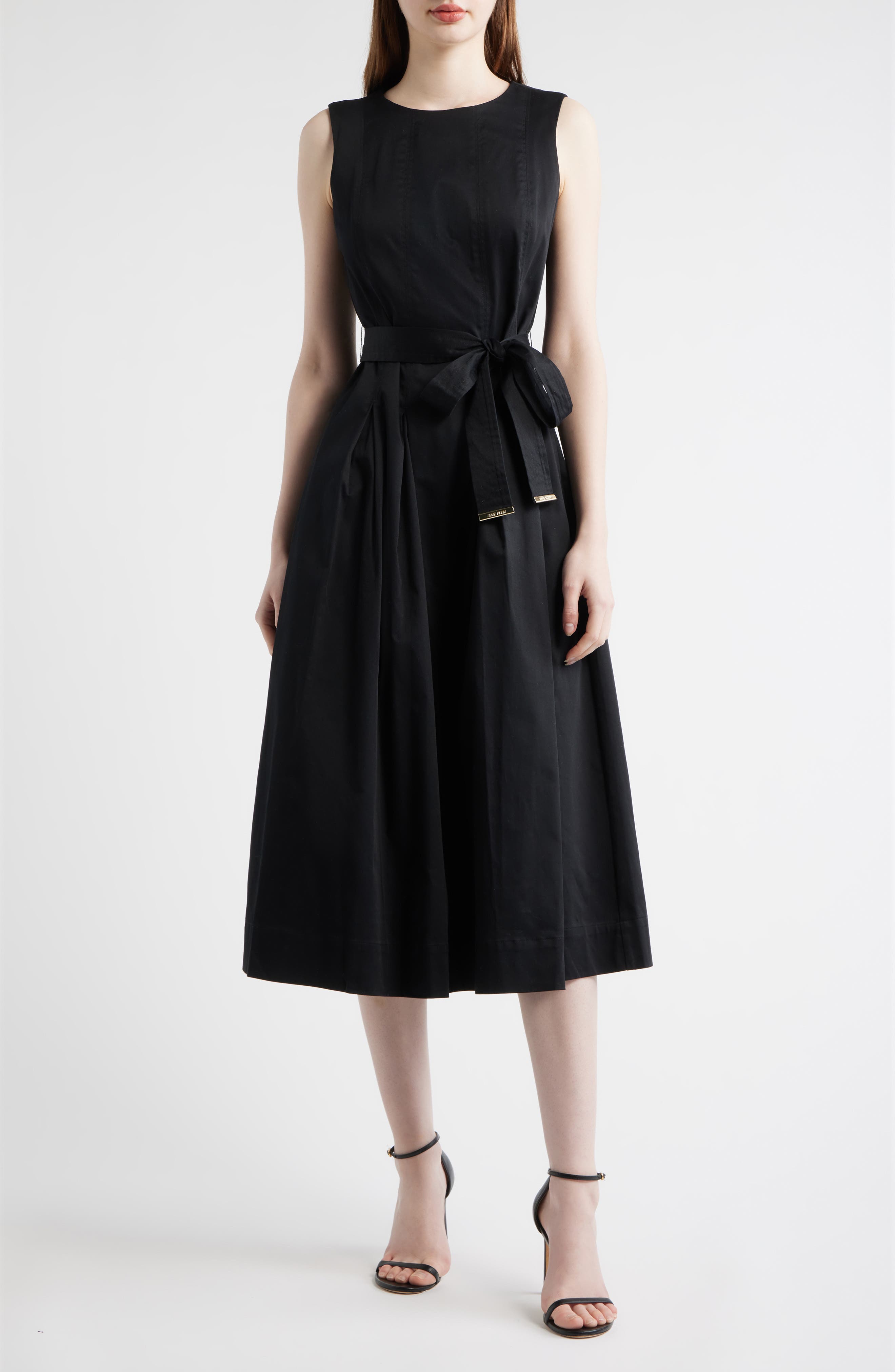 AK ANNE KLEIN Sleeveless Stretch Cotton Midi Dress