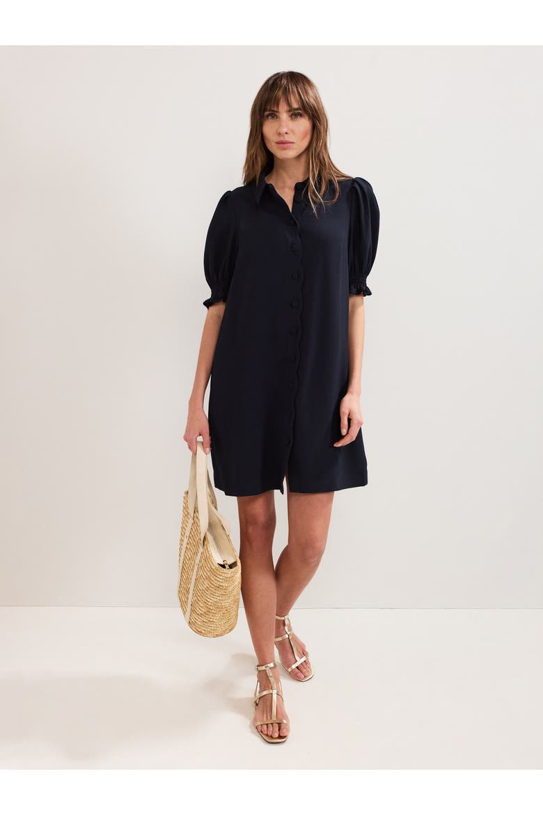Candice Scallop Detail Shirt Dress, Alternate, color, Navy