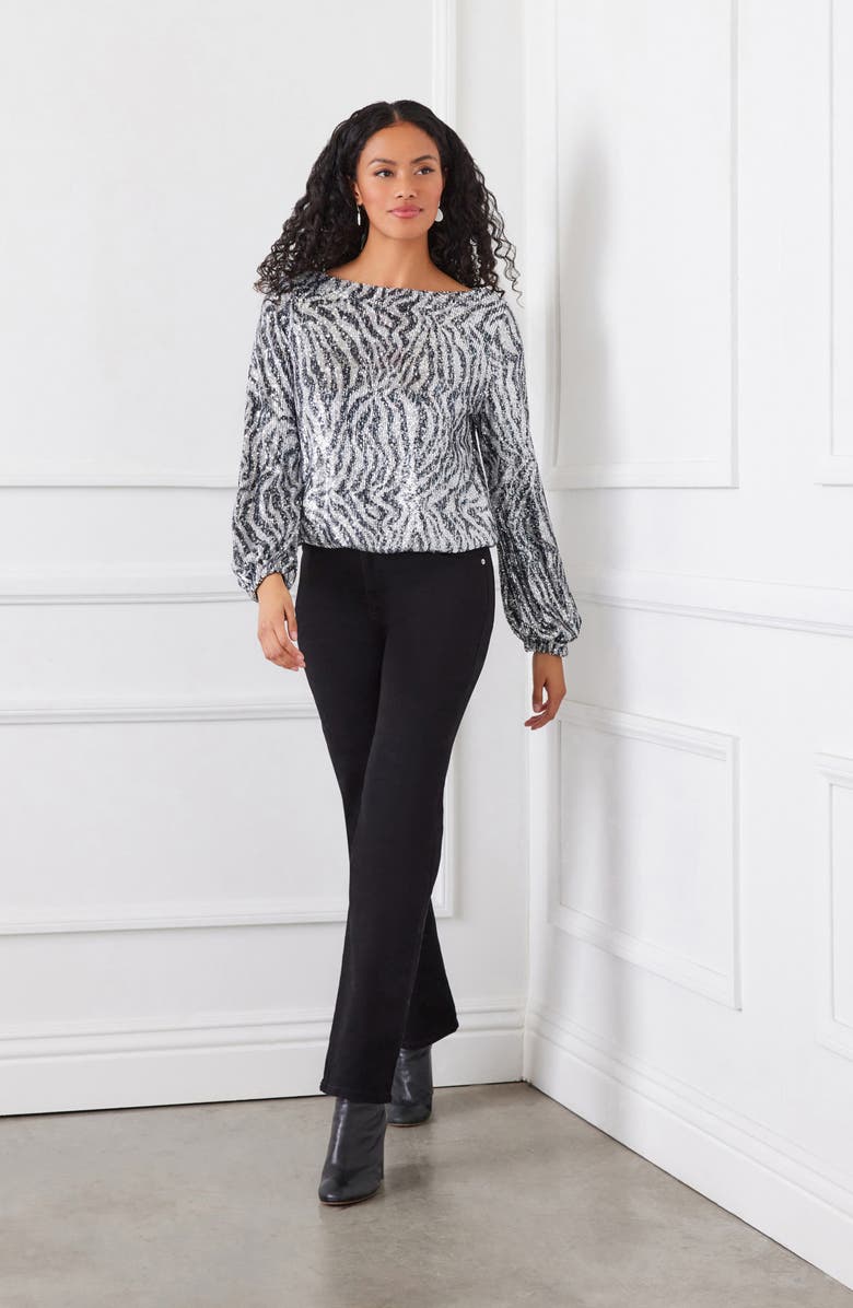 Karen Kane Sequin Zebra Boat Neck Top, Alternate, color, 