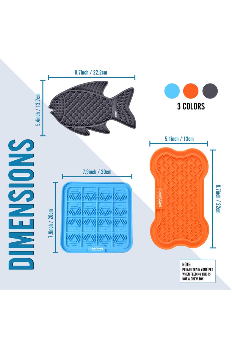 3 Pack Licking Mats, Slow Feeder Pads For Pets, Alternate, color, Multicolored