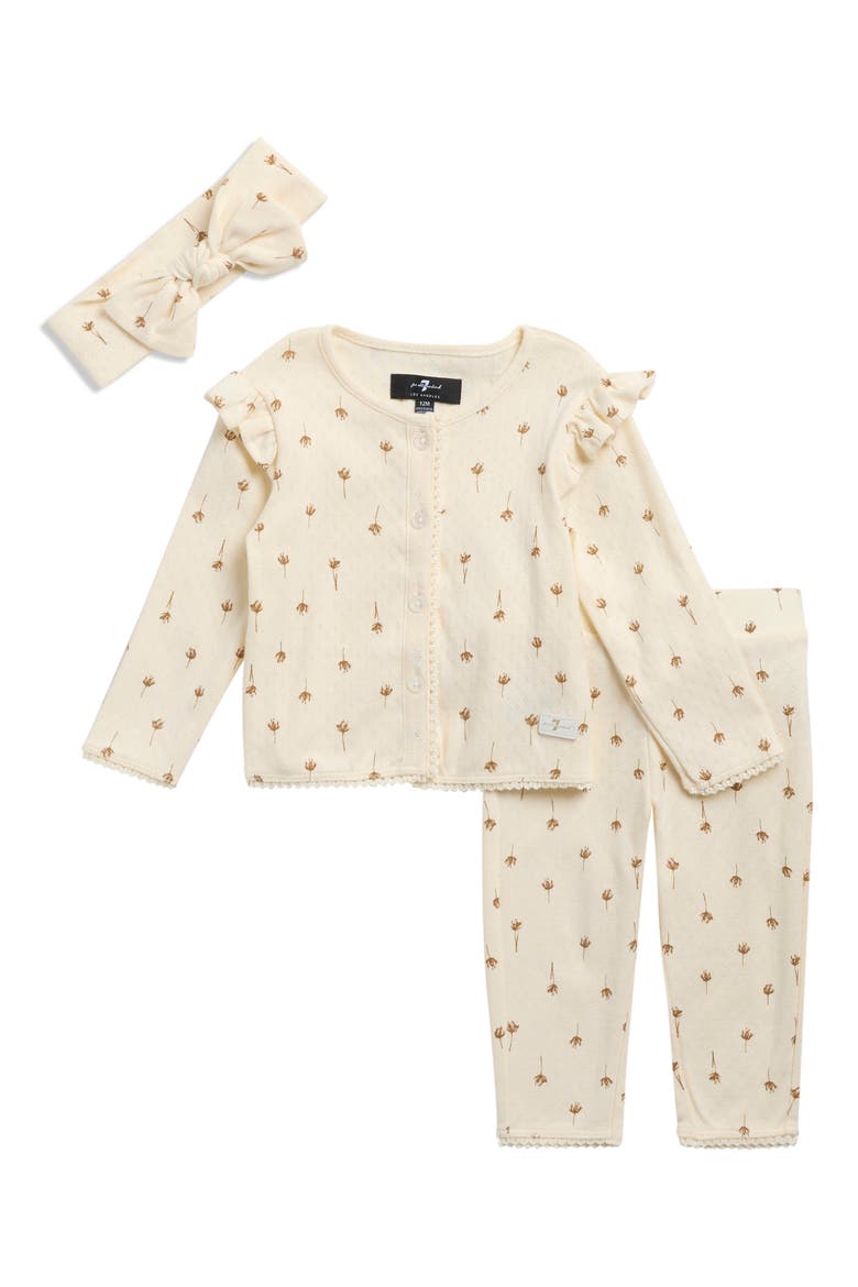 Cotton Pointelle Long Sleeve Top, Pants & Headband Set, Main, color, ANTIQUE WHITE