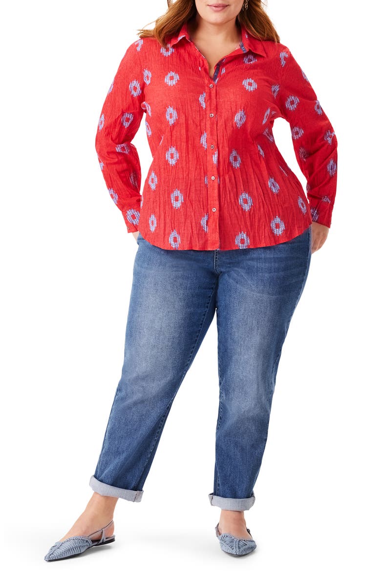 Medallion Crinkle Shirt, Alternate, color, ORANGE MULTI