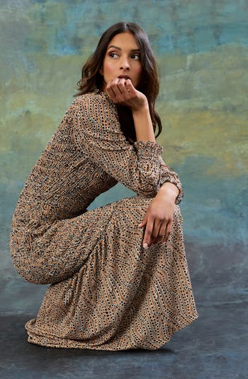 Smocked Long Sleeve Maxi Dress