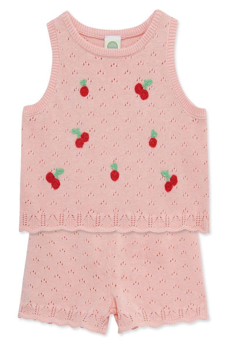 Cherry Pointelle Knit Tank & Shorts Set, Alternate, color, PINK
