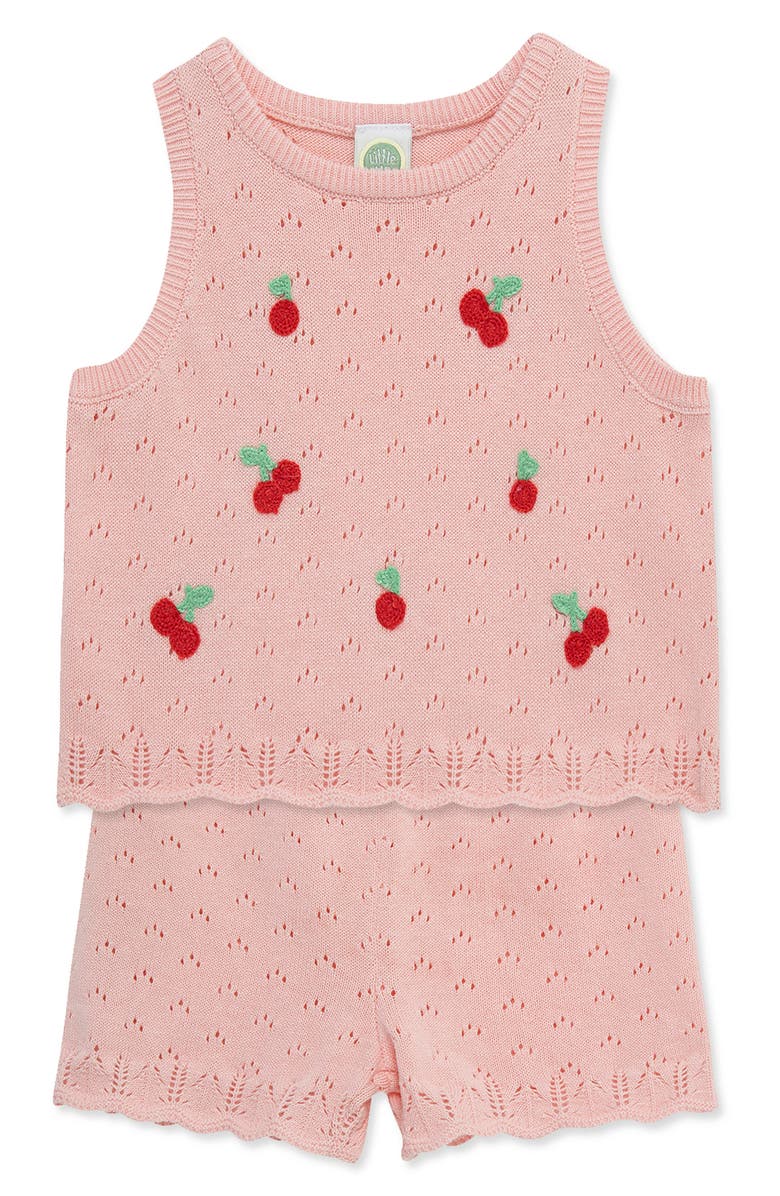 Little Me Cherry Pointelle Knit Tank & Shorts Set, Alternate, color, Pink