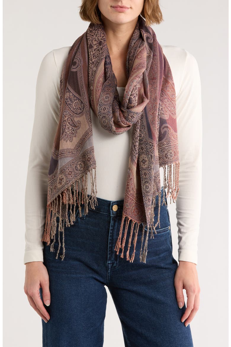 Paisley Fringe Scarf, Main, color, TAN BROWN