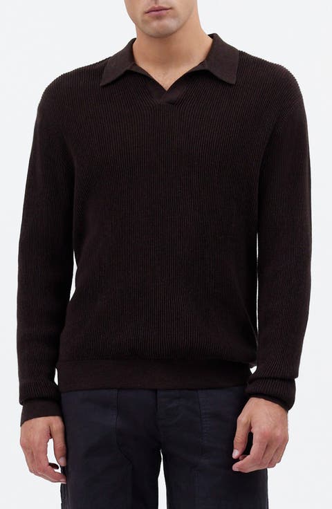 Johnny Collar Long Sleeve Merino Wool Sweater Polo